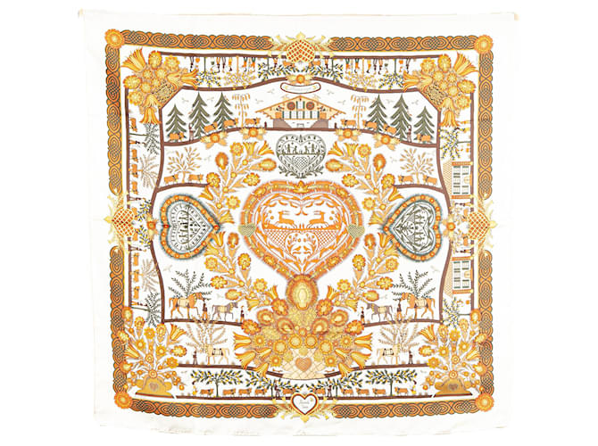 Hermès Yellow Decoupages Silk Scarf Cloth  ref.1976545