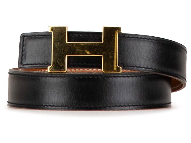 Cinturón reversible Constance H de cuero negro Hermès