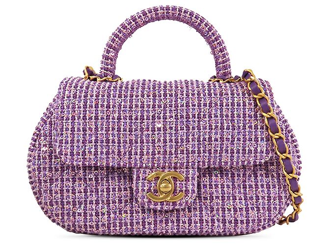 Chanel Roxo CC Tweed Matelassê com Alça