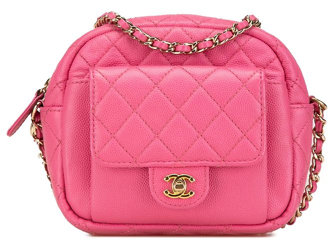 Camera Bolsa de câmera Chanel em caviar matelado rosa CC Day