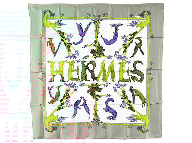 Hermès Green Alphabet III Silk Scarf Light green Cloth  ref.1977380