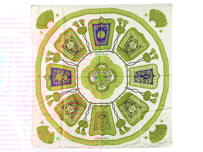 Hermès White Poste et Cavalerie Silk Scarf Cloth  ref.1977436