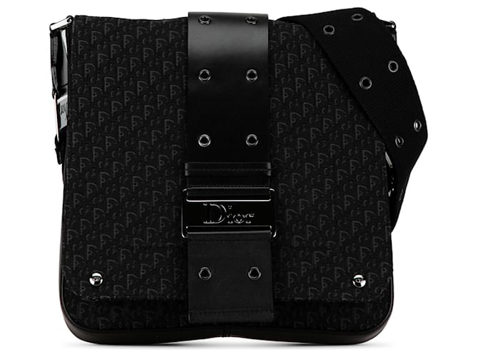 Dior Black Oblique Canvas Street Chic Crossbody Leather Cloth Pony-style calfskin Cloth  ref.1977492