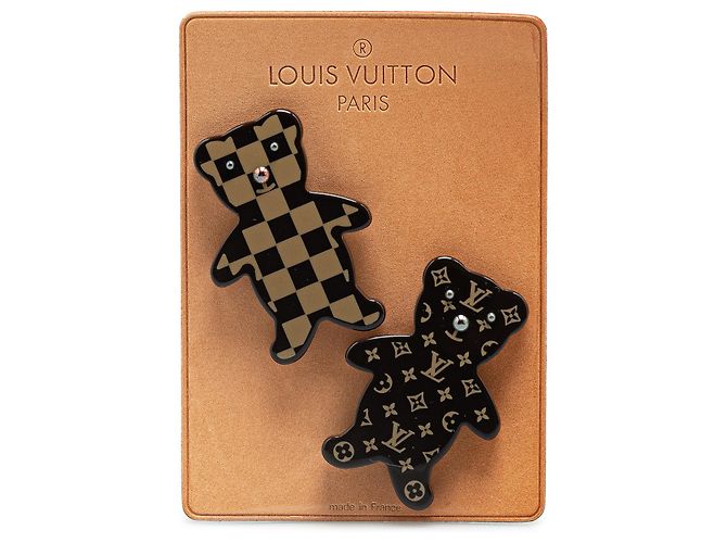 Louis Vuitton Schwarzes Monogramm Teddy Bear Pin Brosche Set