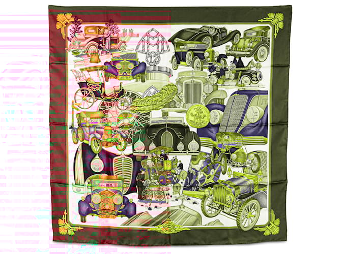 Hermès White Automobile Silk Scarf Cloth  ref.1977625