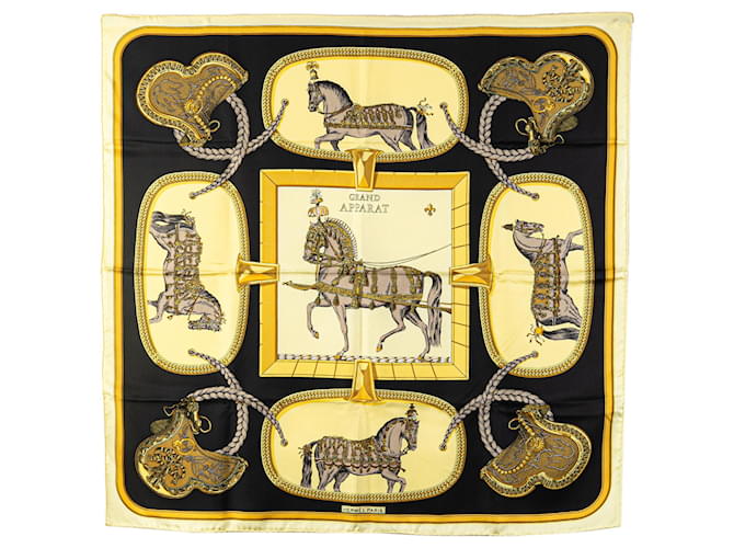 Hermès Black Grand Apparat Silk Scarf Cloth  ref.1977656