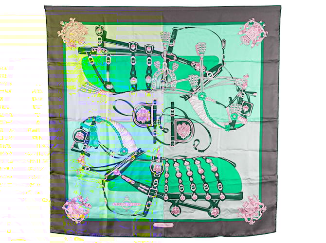 Hermès Green Harnais De Cour Silk Scarf Cloth  ref.1977850