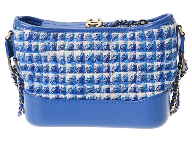 Chanel Gabrielle de Chanel Small Hobo Bag Blue Golden Leather Tweed  ref.1977986