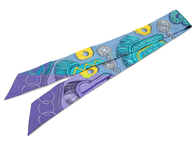 Hermès Blue Epaulettes Silk Twilly Scarf Cloth  ref.1978117