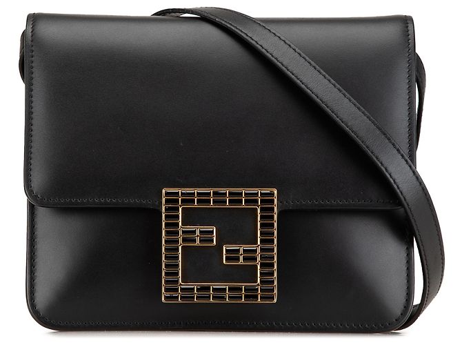 Fendi Bolsa transversal de couro preto com cristais Fab