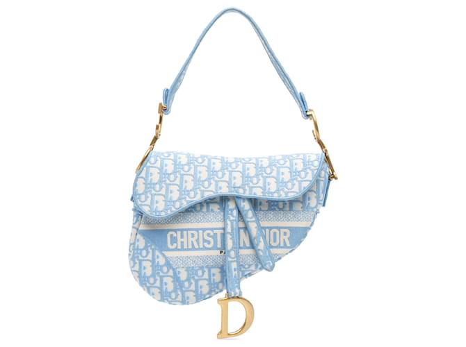 Dior Blue Oblique Embroidered Canvas Saddle Bag Light blue Cloth Cloth  ref.1978489