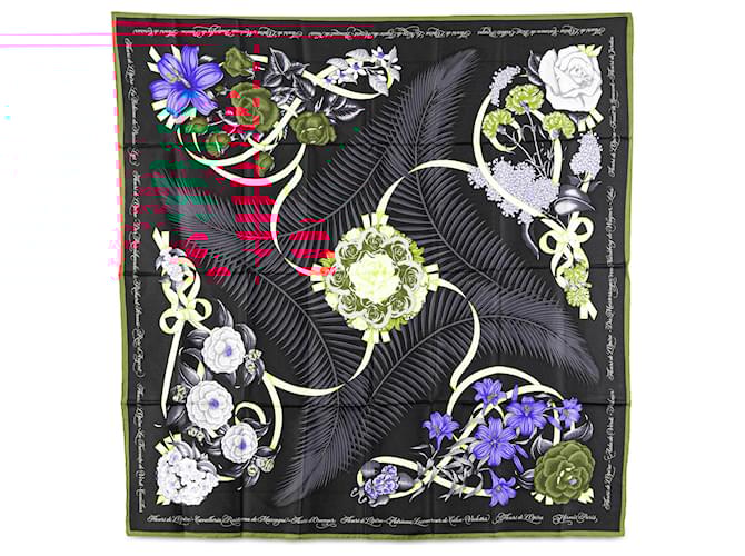 Hermès Black Fleurs de L'Opera Silk Scarf Cloth  ref.1978630