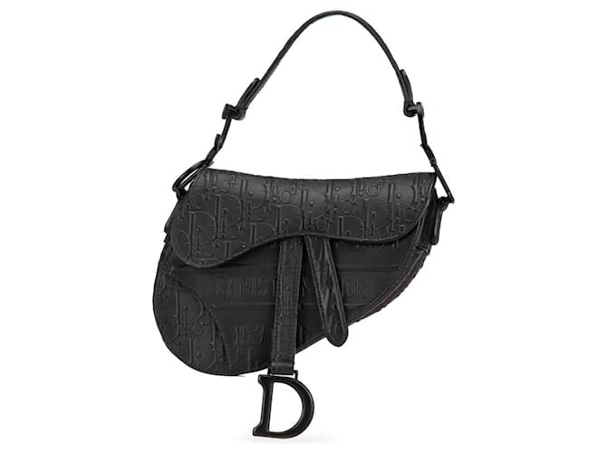 Dior Black Mini Oblique Embossed Calfskin Saddle Leather Pony-style calfskin  ref.1978681