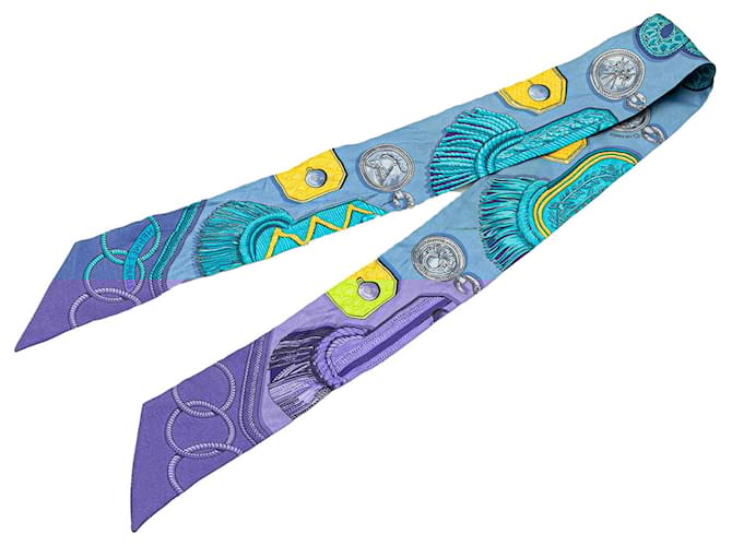 Hermès Blue Epaulettes Silk Twilly Scarf Cloth  ref.1978956