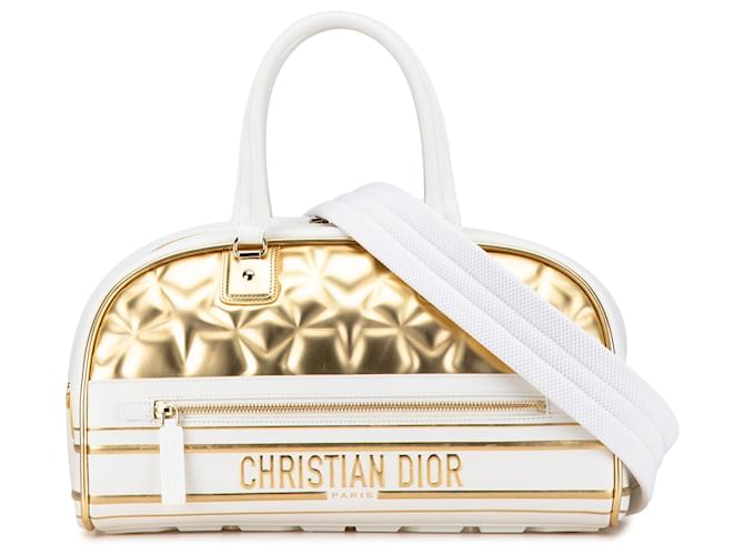 Dior Gold Medium Padded Etoile Leather Vibe Zip Bowling Bag Golden Pony-style calfskin  ref.1979064