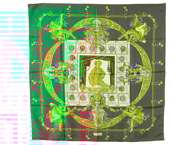 Hermès Green Hommage a Charles Garnier Silk Scarf Cloth  ref.1979167