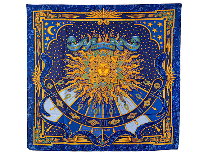 Hermès Blue Carpe Diem Silk Scarf Cloth  ref.1979168