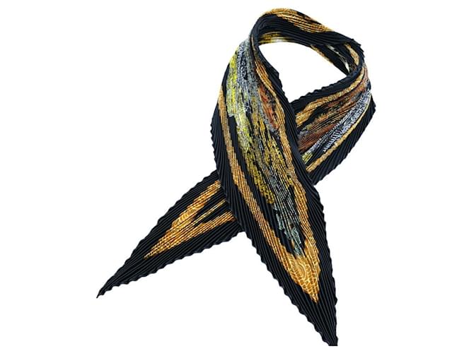 Hermès Hermes Pleated Scarf - Les Legendes de l'Arbre Black Green Orange Yellow Silk  ref.1979379