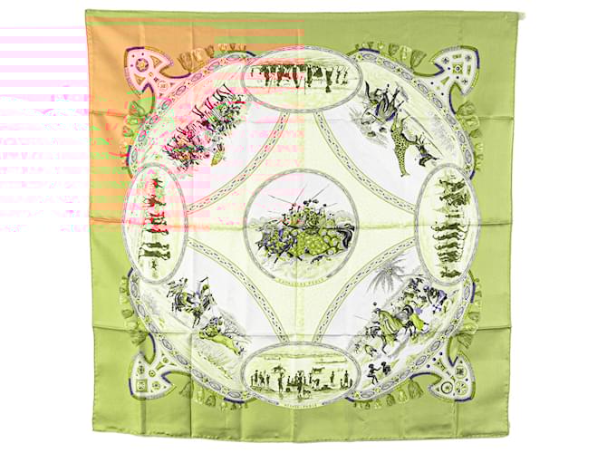 Hermès Brown Cavaliers Peuls Silk Scarf Beige Cloth  ref.1979517