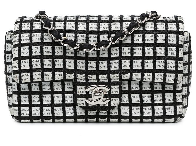Chanel White Mini Rectangular Classic Ribbon Tweed Single Flap Blanc Blanc cassé