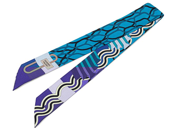 Hermès Blue Ballet Aquatique Silk Twilly Scarf Cloth  ref.1980040