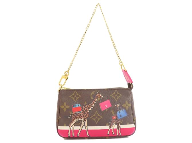 Louis Vuitton Pochette Accessory Giraffe Pouch Brown Pink Monogram Patent leather Cloth  ref.1981761