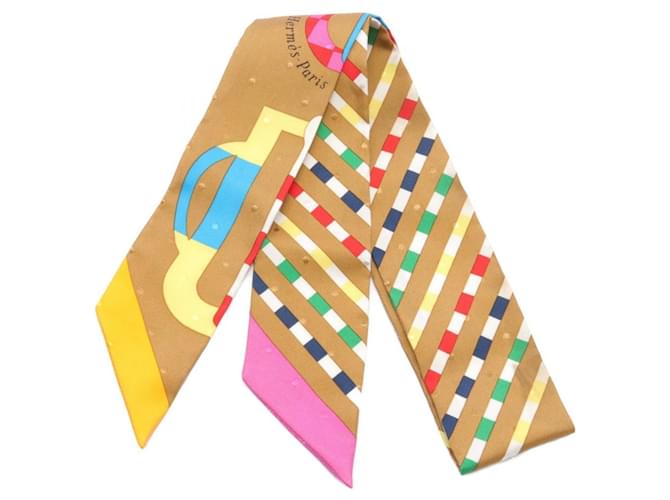 Hermès Hermes Twilly Bouclerie Moderne Scarf Multiple colors Khaki Silk  ref.1981850