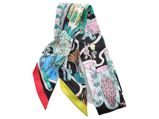 Hermès Hermes Twilly Exposition Universelle Scarf Black Multiple colors Silk  ref.1981939