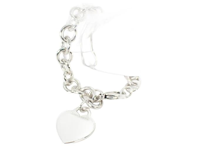 Tiffany & Co Pulseira charm em prata 925 com tag em forma de coração Tiffany  ref.1982262