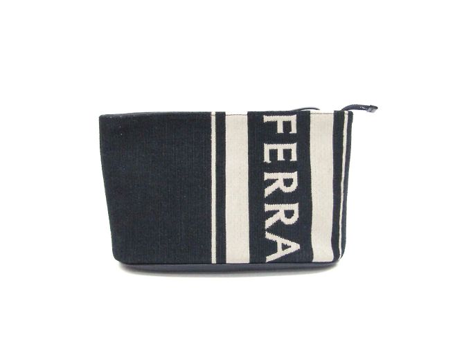 Pochete de couro e algodão Salvatore Ferragamo Cru Azul marinho