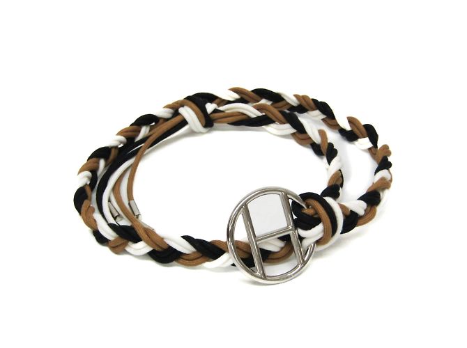 Hermès Hermes Sash Belt with H Motif Brown Black Silvery White