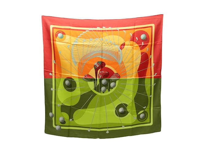 Écharpe Hermès Carré 90 SWING Soie Rouge Multicolore Orange  ref.1982554