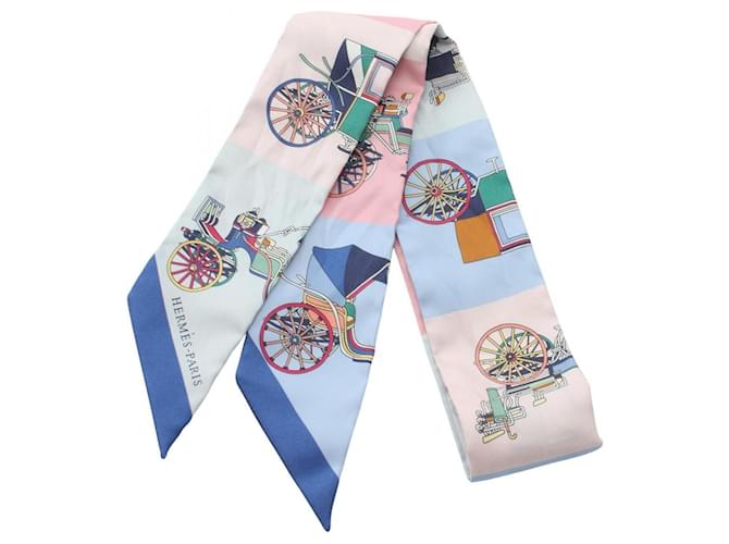 Hermès Hermes Twilly VOITURES EXQUISES Silk Scarf Pink Blue Multiple colors  ref.1982639