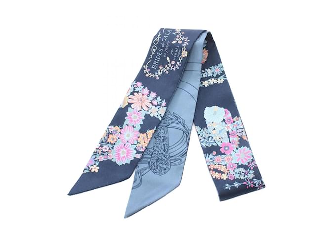 Hermès Hermes Twilly Brides de Gala en Fleurs Silk Scarf Multiple colors Navy blue  ref.1982807