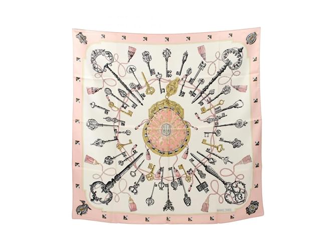Hermès Carré 90 LES CLÉS L'ÉCHARPE Soie Rose Blanc Multicolore  ref.1983032