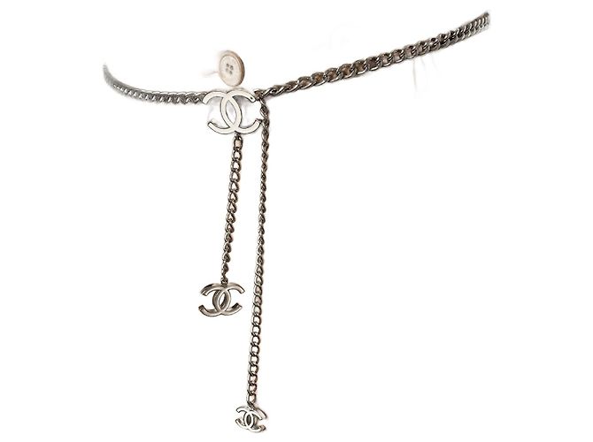 Timeless Chanel CC Metal Thin Belt 95 White