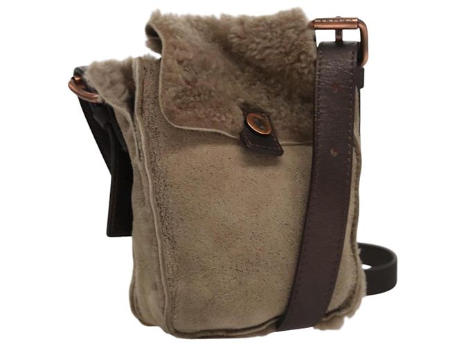 Céline Bolsa de Ombro CELINE Mouton Bege Auth 108155