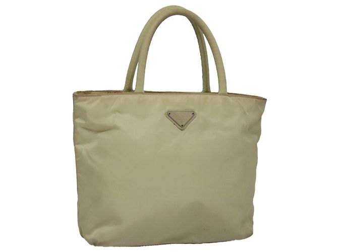 PRADA Bolsa de mão em nylon bege Auth bs21346