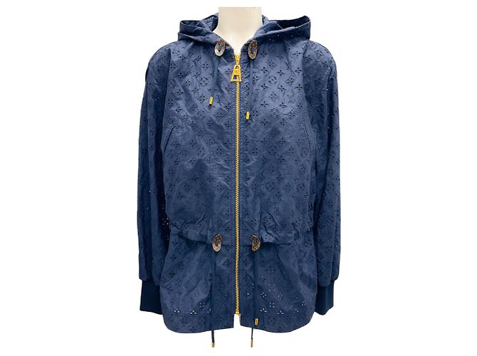 Giacca con cappuccio blu navy con zip Monogram Eyelet di Louis Vuitton