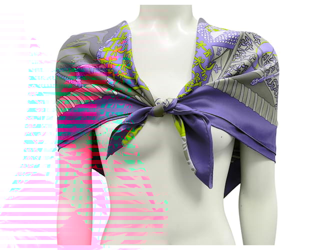 Hermès Hermes Magenta / Fuchsia Multi Etendards et Bannieres Print Square Silk Twill Scarf Multiple colors  ref.1983892