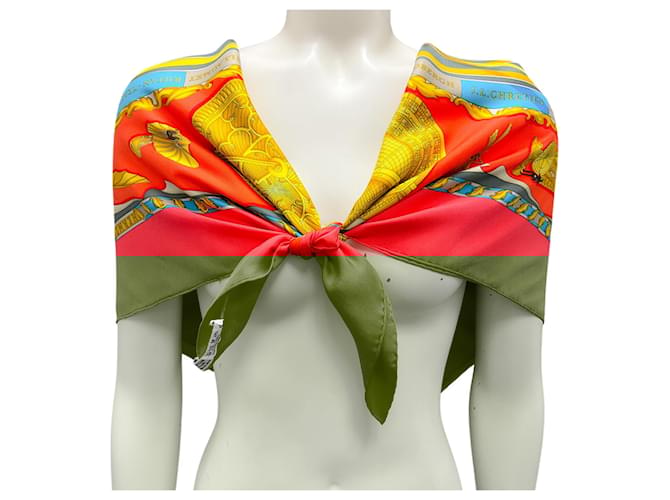 Hermès Hermes Red Multi Reves d’Espace Aircraft Print Square Silk Twill Scarf  ref.1983894