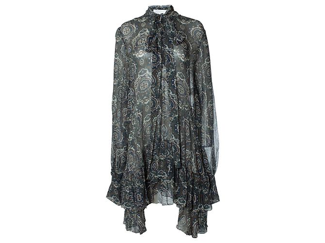 Chloé, Chiffon Lavalliere Kleid Blau Mehrfarben Grün