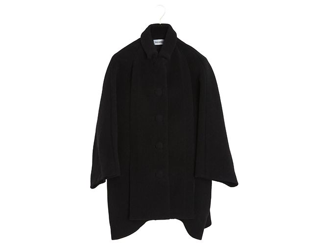 Balenciaga 2018 Mantel FR32 Schwarz Wolle Doppelkragen oversized Mantel UK4 US2