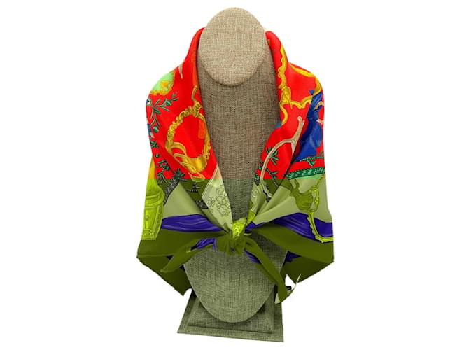 Hermès Hermes Red / Blue / Green Etriers Carre Vintage 70 Square Silk Twill Scarf  ref.1984619