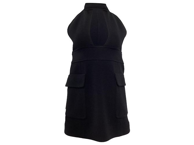 Abito mini in lana nera con collo alto e tagli Saint Laurent Nero