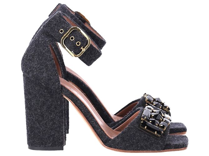 Marni Felt Crystal Embellished Ankle Strap Sandals in Grey Wool