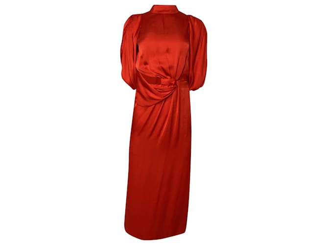 Autre Marque  Johanna Ortiz Mock Neck Midi Cut Out Dress in Red Silk  ref.1984895