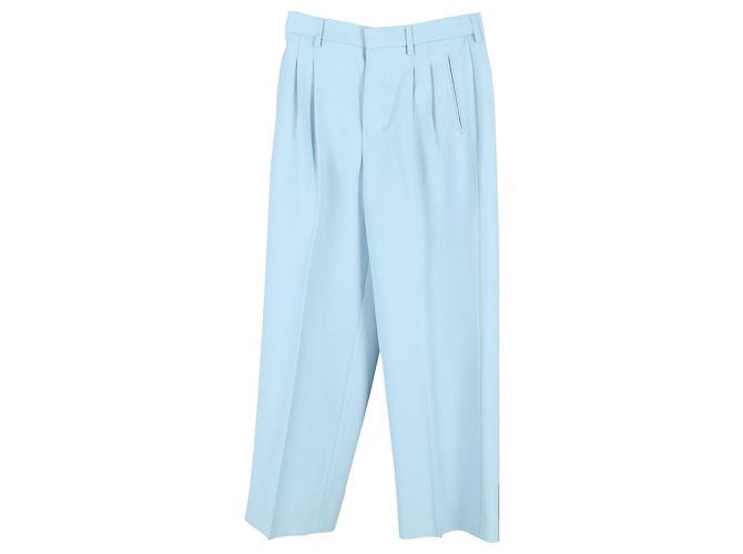AMI Paris Pleated Trousers in Light Blue Wool