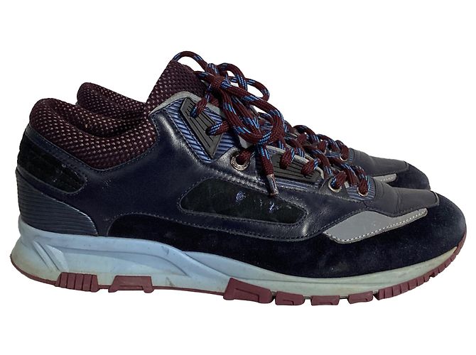 Baskets Lanvin Runners DS en daim bleu et cuir