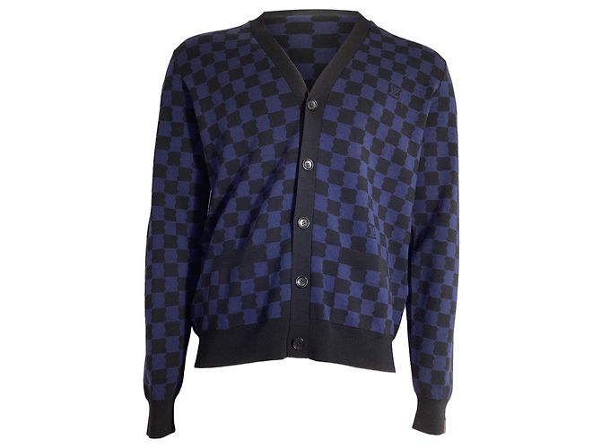 Twist Louis Vuitton Check Cardigan in Navy Blue Wool